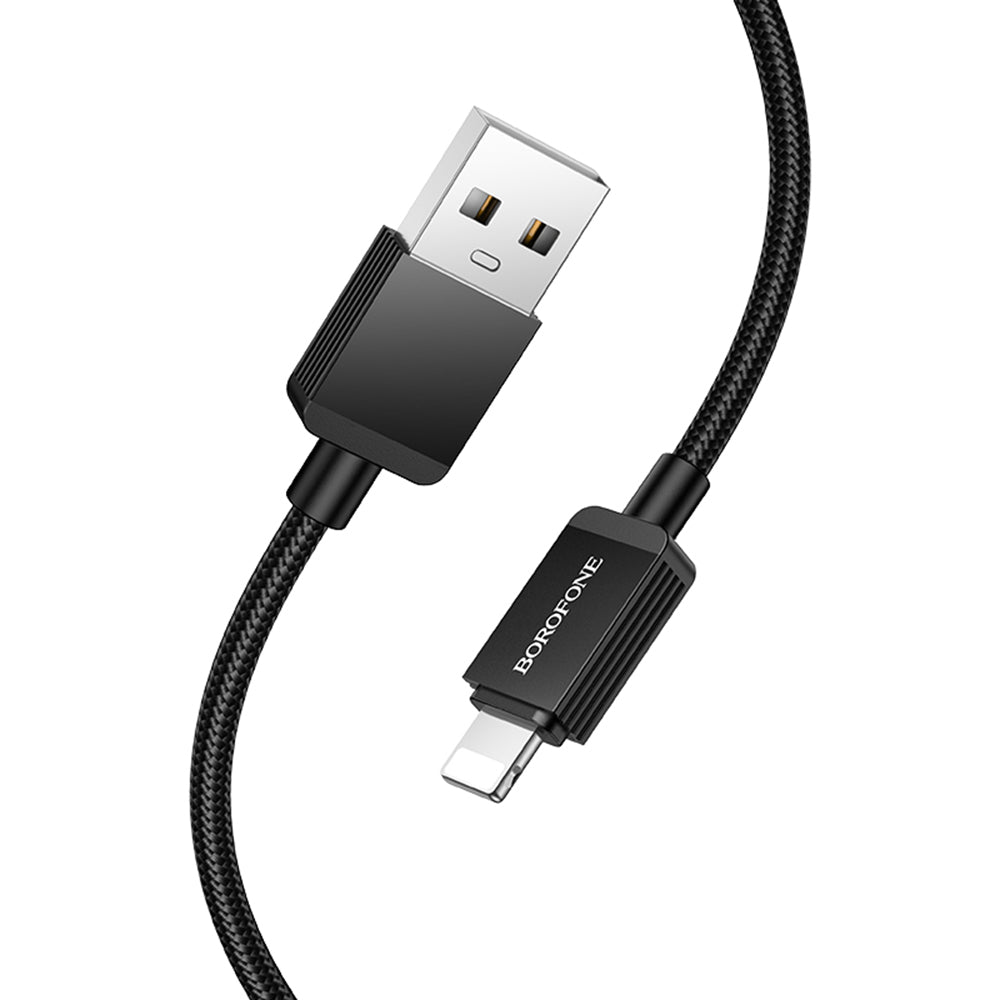 Cablu Borofone Placer Series (BX120), USB to Lightning, Aluminum Alloy Shell, Nylon Braided Cable, 2.4A, 1m, Negru