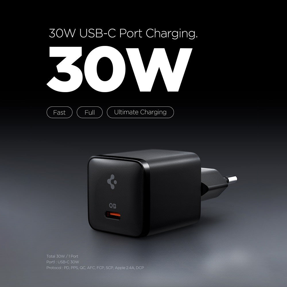 Incarcator Spigen (ACH09493), Type-C, 30W, Fast Charging, Negru