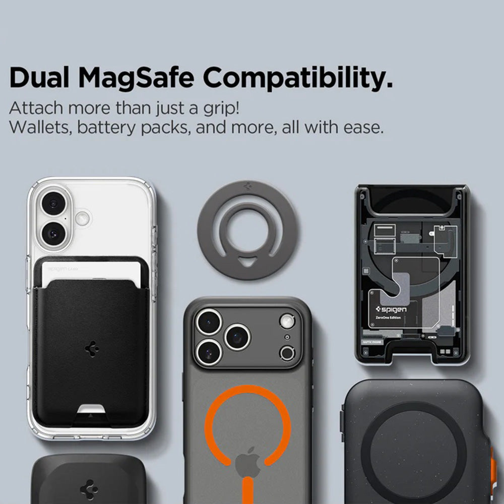 Suport Spigen Phone Ring Dual Pop MagSafe (AMP11368), with Flexible Finger Loop Grip, Dual Magnetic, Silicone, Albastru Deschis