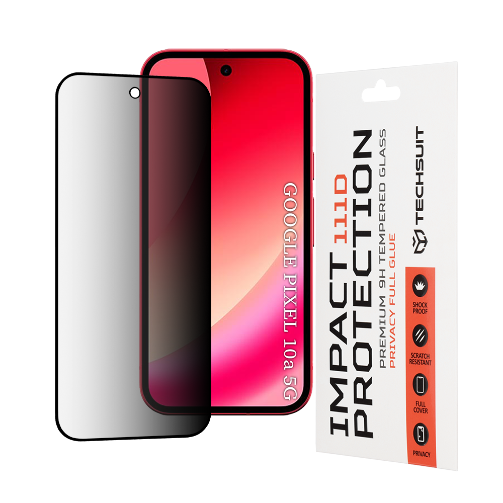 Folie de protectie Techsuit 111D Privacy Full Glue compatibil cu Google Pixel 10a, Negru
