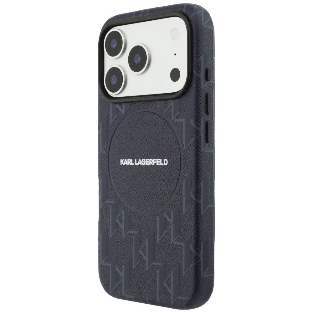 Husa de protectie Karl Lagerfeld Leather KL Monogram Logo MagSafe (KLHMP17L5PGKLMCB) compatibil cu iPhone 17 Pro, Albastru