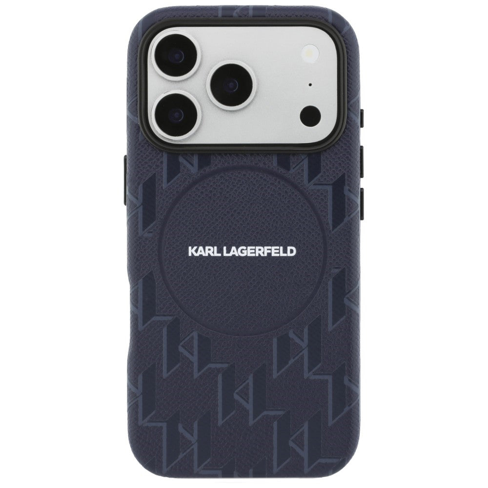 Husa de protectie Karl Lagerfeld Leather KL Monogram Logo MagSafe (KLHMP17L5PGKLMCB) compatibil cu iPhone 17 Pro, Albastru
