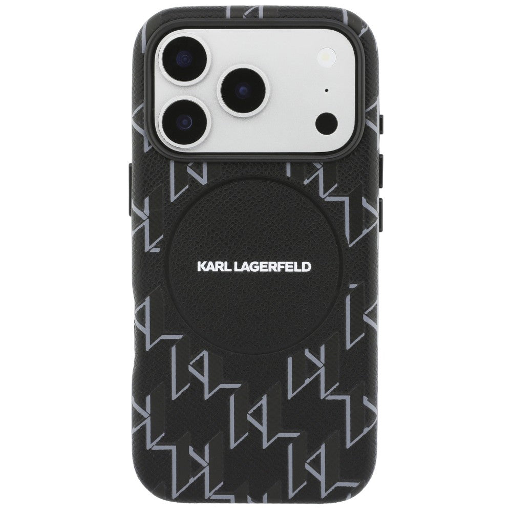 Husa de protectie Karl Lagerfeld Leather KL Monogram Logo MagSafe (KLHMP17L5PGKLMCK) compatibil cu iPhone 17 Pro, Negru