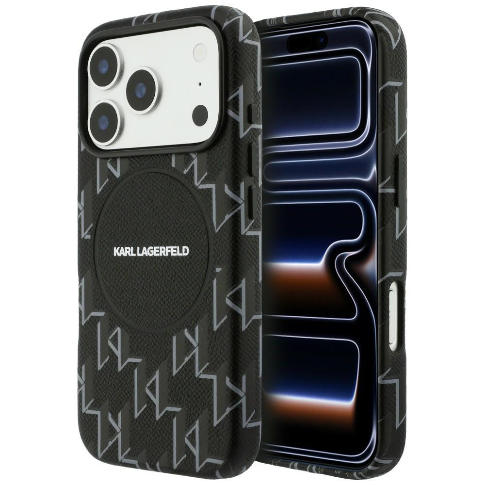 Husa de protectie Karl Lagerfeld Leather KL Monogram Logo MagSafe (KLHMP17L5PGKLMCK) compatibil cu iPhone 17 Pro, Negru