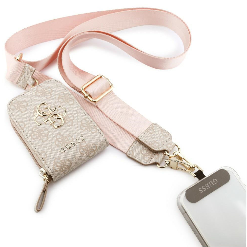 Suport Guess Universal Strap 4G Metal Logo (GUUCNKP4DGMP), with Small Purse for Accesories, Adjustable, Eco Leather, Roz