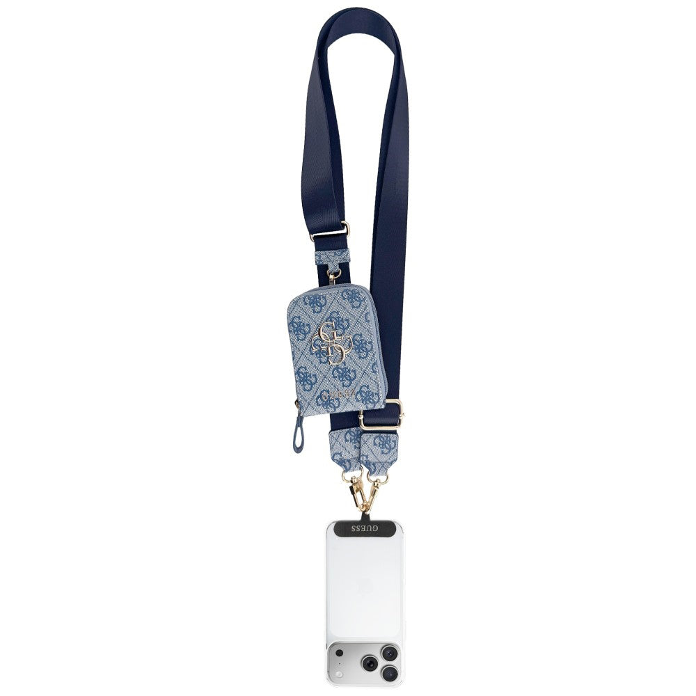 Suport Guess Universal Strap 4G Metal Logo (GUUCNKP4DGMB), with Small Purse for Accesories, Adjustable, Eco Leather, Albastru