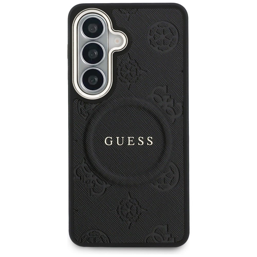 Husa de protectie Guess Saffiano Peony Embossed Ring MagSafe (GUHMS26MPSAMSECK) compatibil cu Samsung Galaxy S26 Plus, Negru