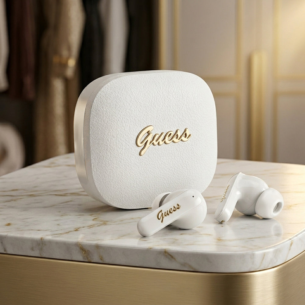 Casti Guess Script Metal Logo (GUTWSX45PGSK), Bluetooth V5.4, TWS, with Microphone, Type-C, 400mAh, Negru