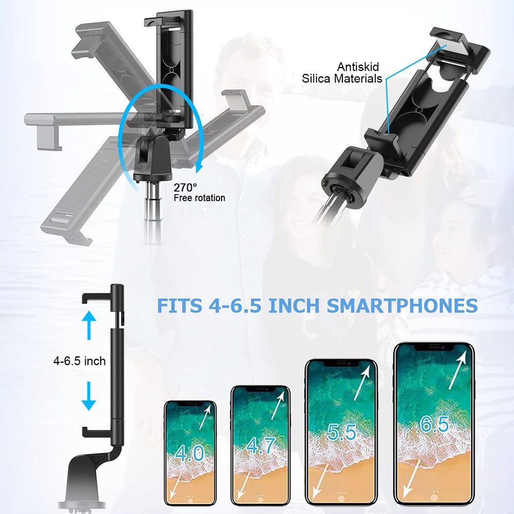 Suport Techsuit Selfie Stick (K07), Compact Tripod Mount with Bluetooth Remote Control, Foldable, 70cm, Negru