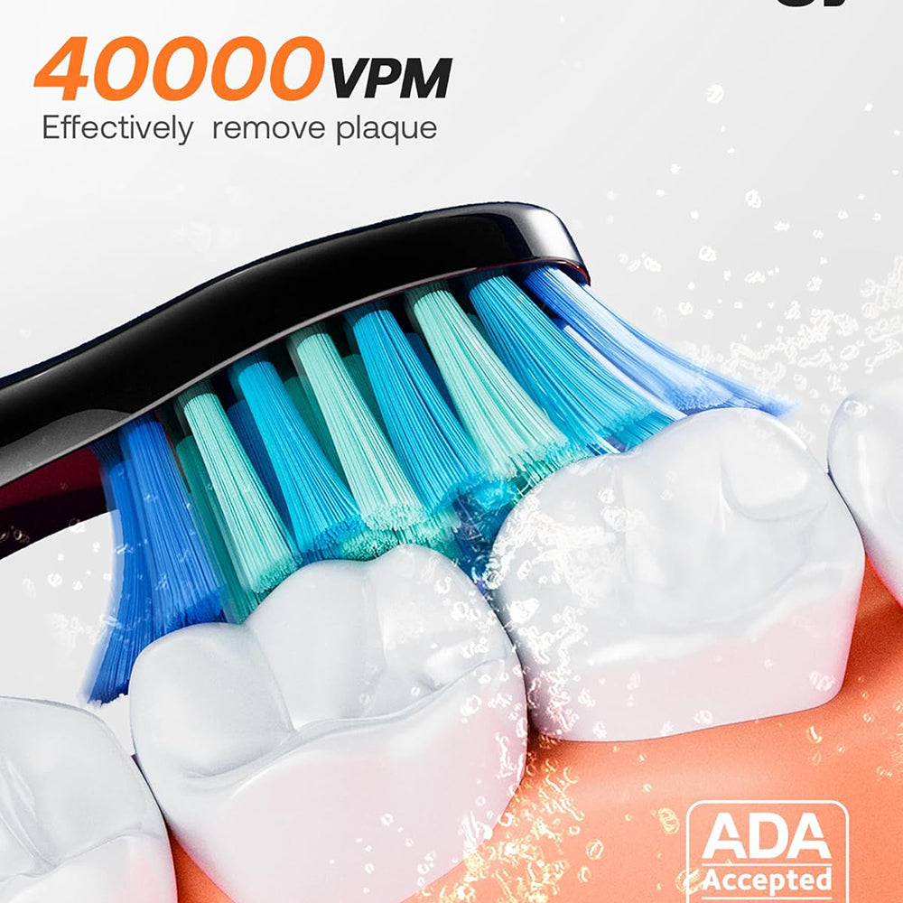 Bitvae Electric Toothbrush Daily (D2), Ultrasonic, 8 Heads, Case, Timer, 5 Modes, W-shape Bristles, Rechargeable, Negru