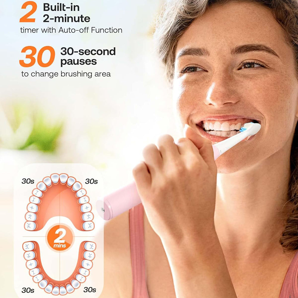 Bitvae Electric Toothbrush Daily (D2), Ultrasonic, 8 Heads, Case, Timer, 5 Modes, W-shape Bristles, Rechargeable, Roz