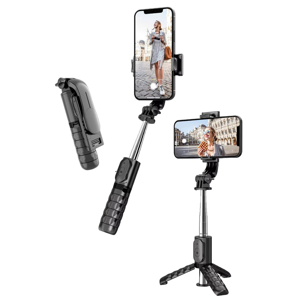 Suport Techsuit Mini Selfie Stick (Q11), Stable Tripod with Bluetooth Remote Control, 360 Rotation, Stainless Steel, 74cm, Negru