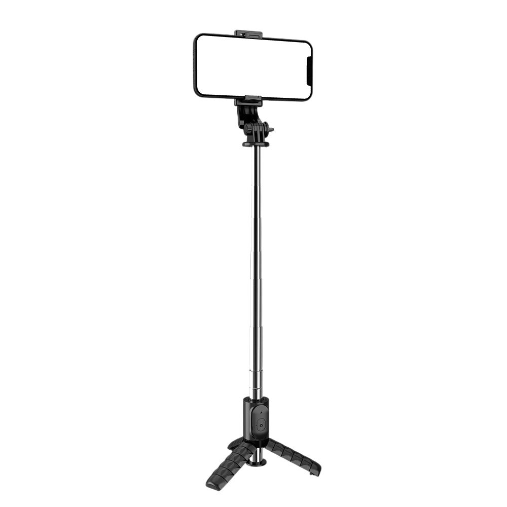 Suport Techsuit Mini Selfie Stick (Q11), Stable Tripod with Bluetooth Remote Control, 360 Rotation, Stainless Steel, 74cm, Negru