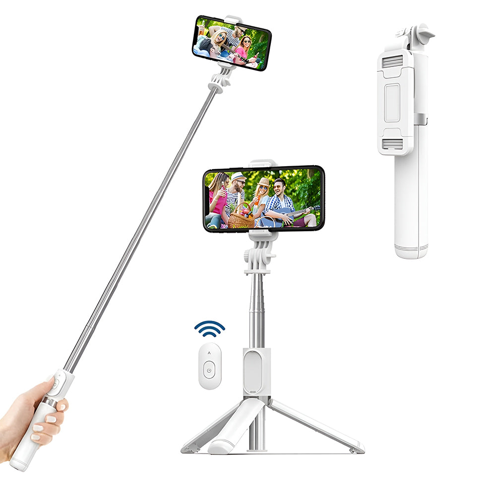 Suport Techsuit Selfie Stick (Q01), with Bluetooth Remote Control and Stable Tripod Mount, 101cm, Alb