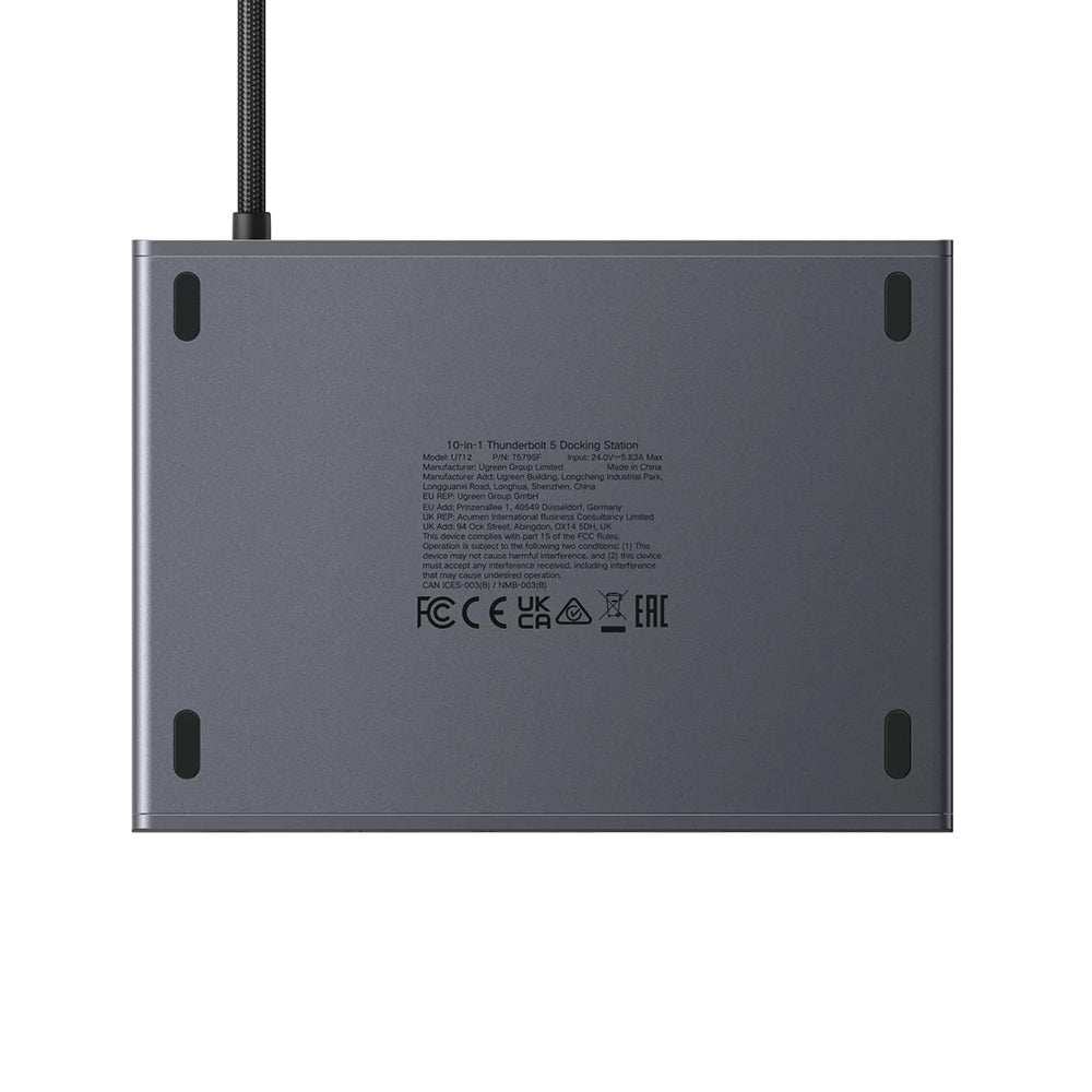 Hub/Dock Ugreen Docking Station U712 10in1 (75795F), Fast Charging, 2x Thunderbolt 5, 3x USB, RJ45, DP, SD/TF, 8K@60Hz, 120Gbps, Gri