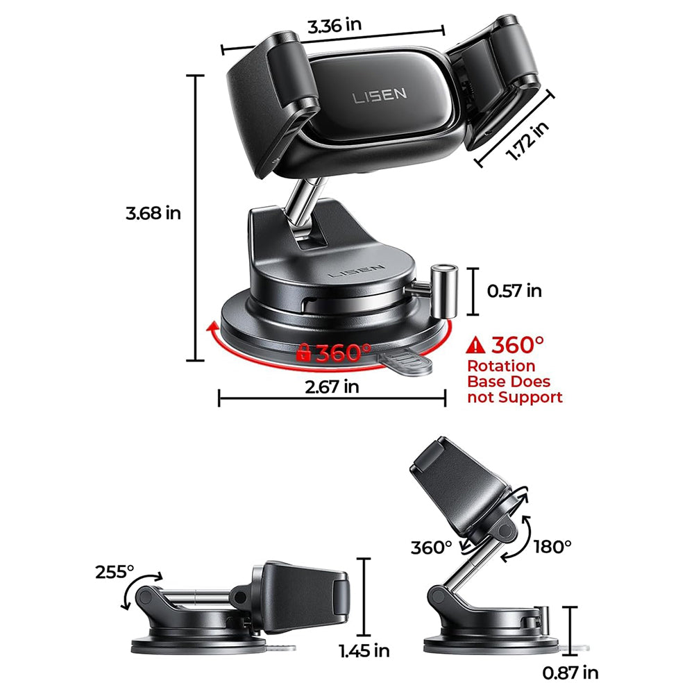 Suport Auto Lisen A609 (YL0225120003), Rotire 360°, Negru