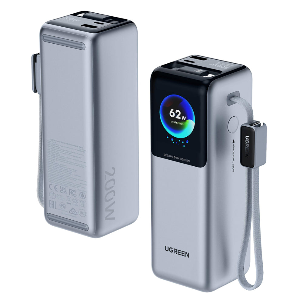 Ugreen Baterie externa Ugreen PB728 (75702B), with 2x Built-in USB-C Cable, USB, Type-C, Digital Display, 25000mAh, 200W