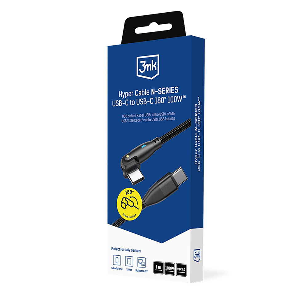 Cablu 3mk Hyper N-Series, USB-C, 100W, 1m, Negru
