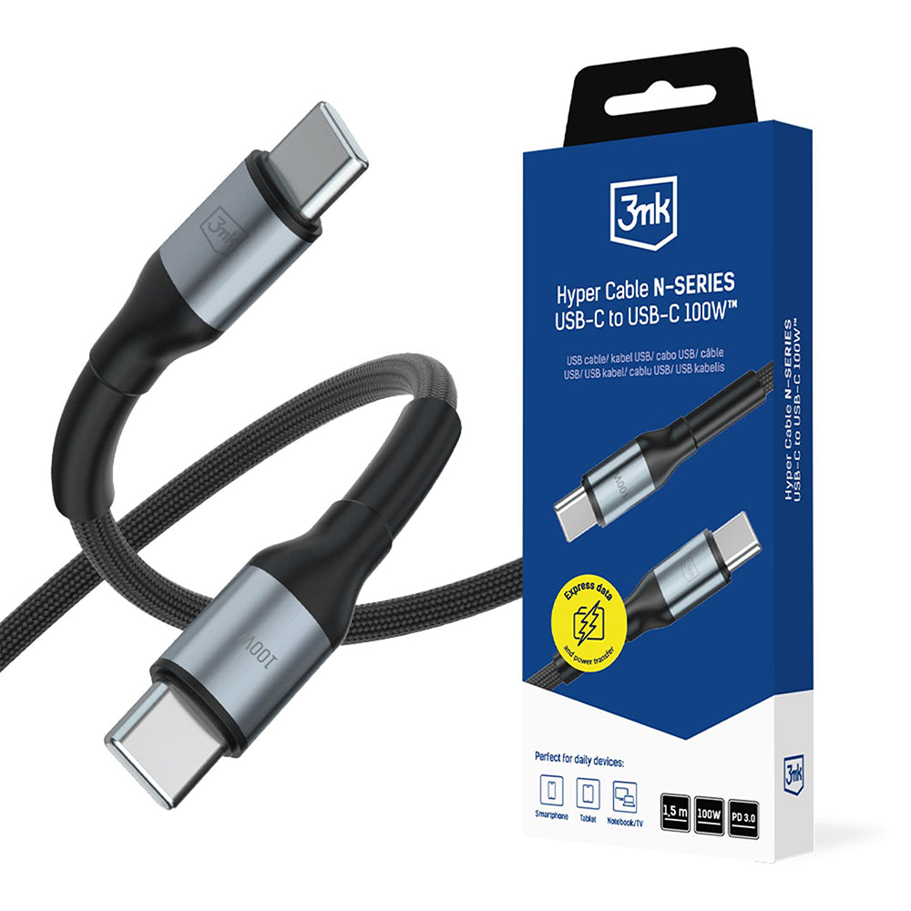 Cablu 3mk Hyper N-Series, Type-C, 100W, 1.5m, Negru