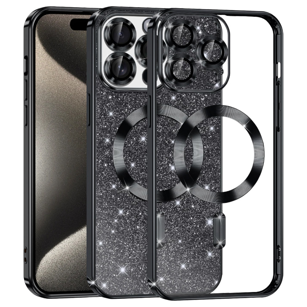 Husa de protectie Techsuit Luxury Glitter MagSafe compatibil cu iPhone 15 Pro Max, Negru