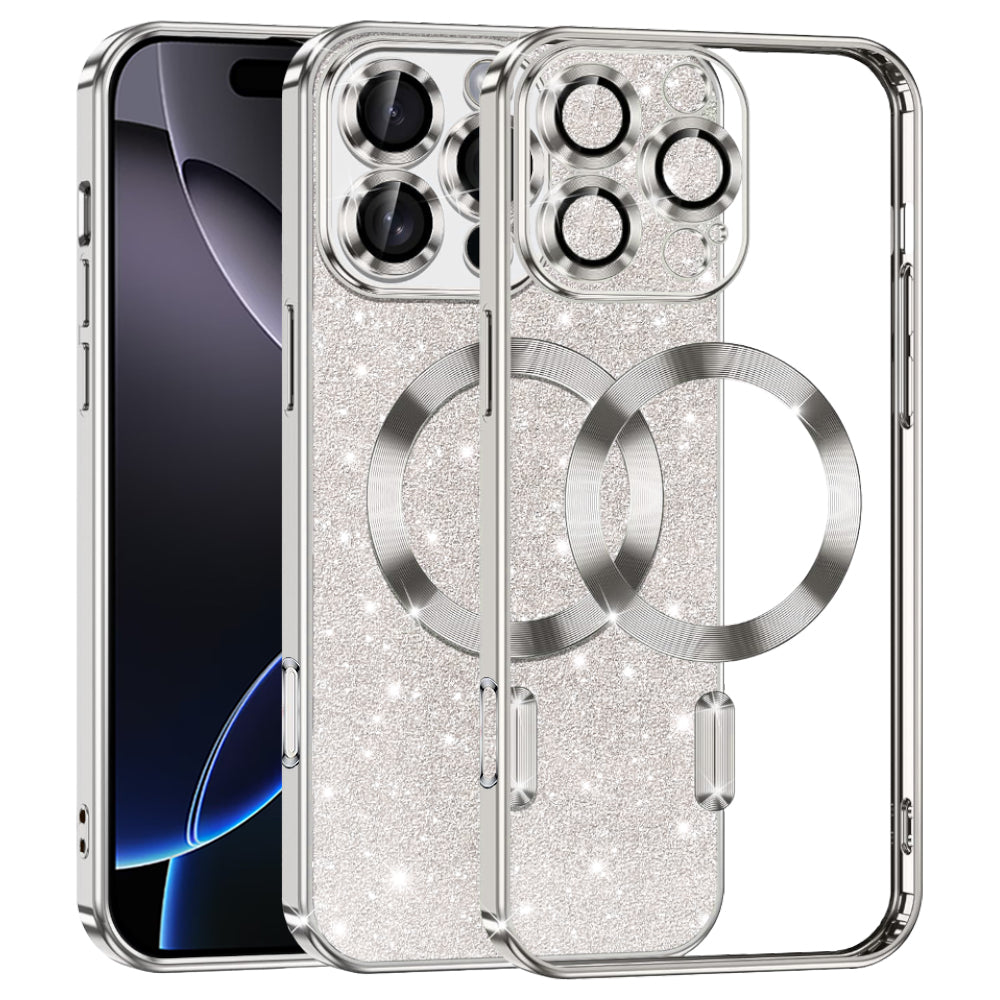 Techsuit Luxury Glitter MagSafe ezüst színű tok iPhone 16 Pro Max készülékhez