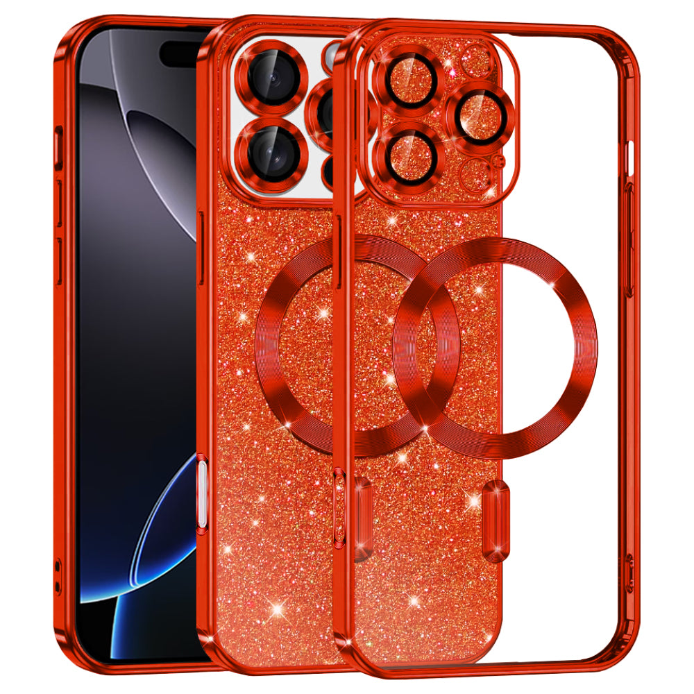 Husa de protectie Techsuit Luxury Glitter MagSafe compatibil cu iPhone 16 Pro Max, Roșu