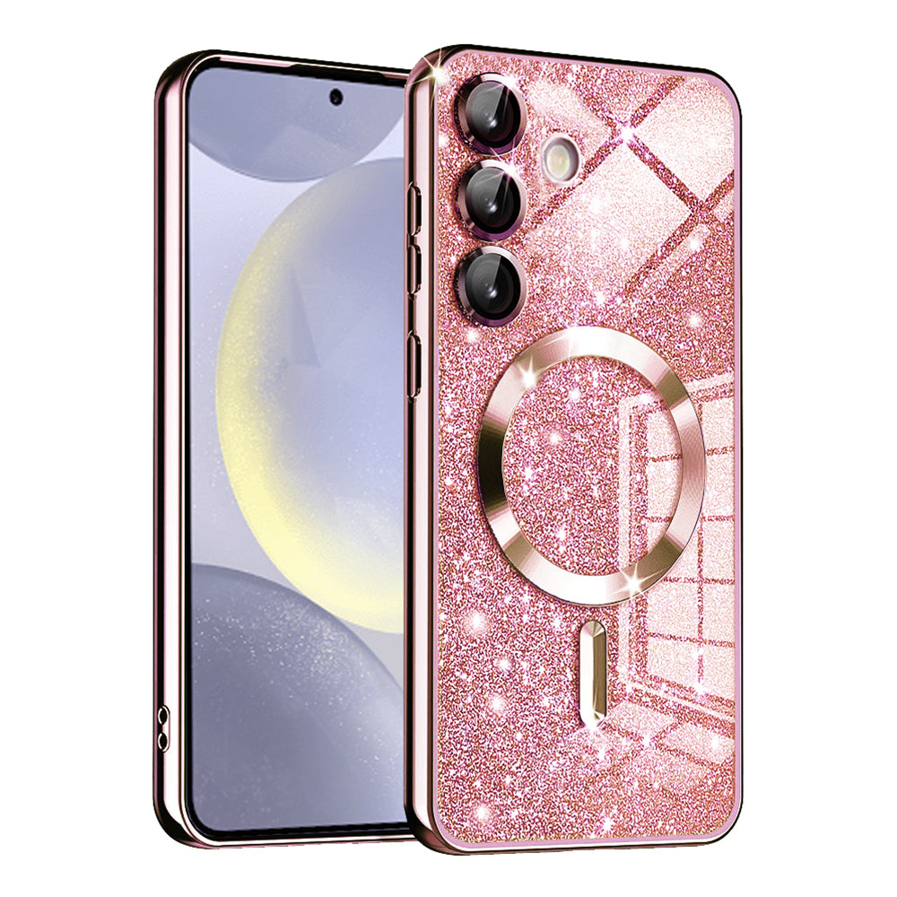 Husa de protectie Techsuit Luxury Glitter MagSafe compatibil cu Samsung Galaxy S24 Plus, Roz Auriu