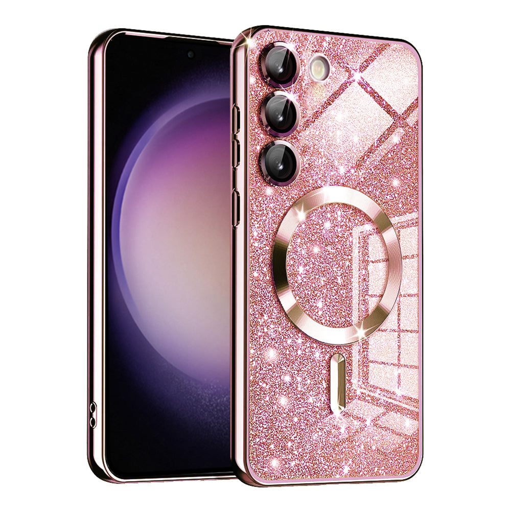 Husa de protectie Techsuit Luxury Glitter MagSafe compatibil cu Samsung Galaxy S23, Roz Auriu