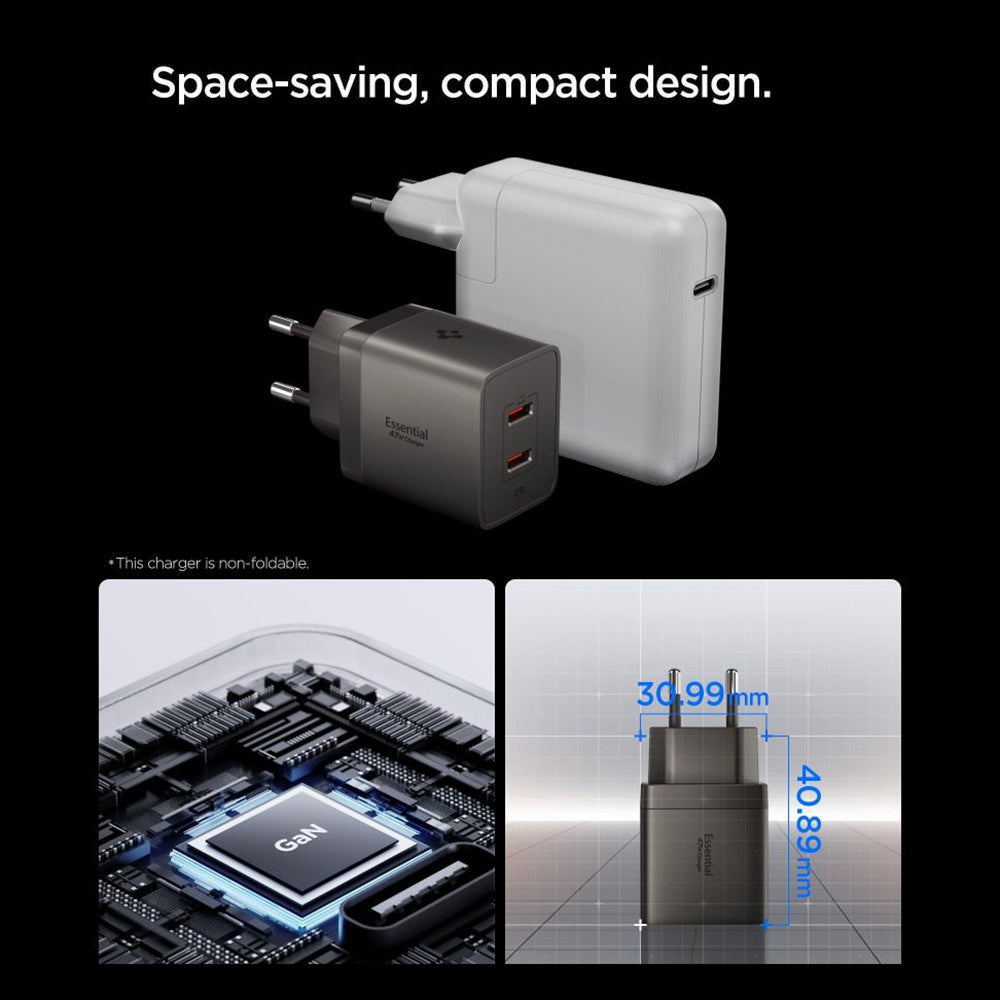 Incarcator Spigen (ACH10450), 2x Type-C, 47W, Fast Charging, Gri