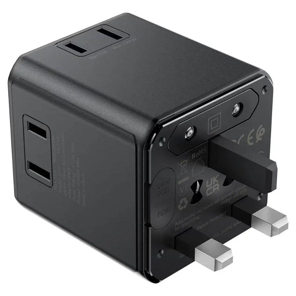Adaptor Acefast Travel Adapter (Z11), EU/UK/US/AU, 2500W, Negru