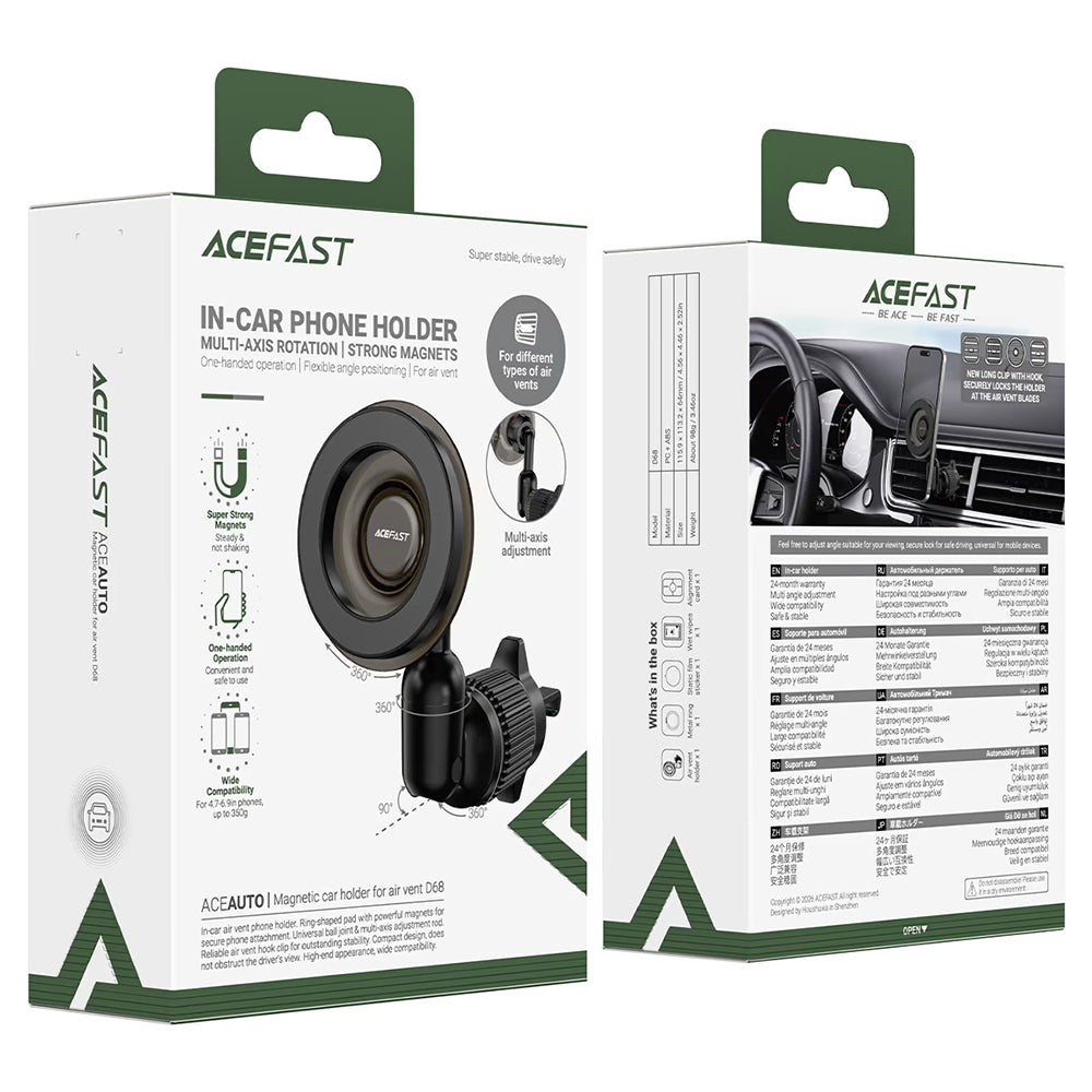 Suport Auto Acefast (D68), Magnetic, Multi-axis, Negru