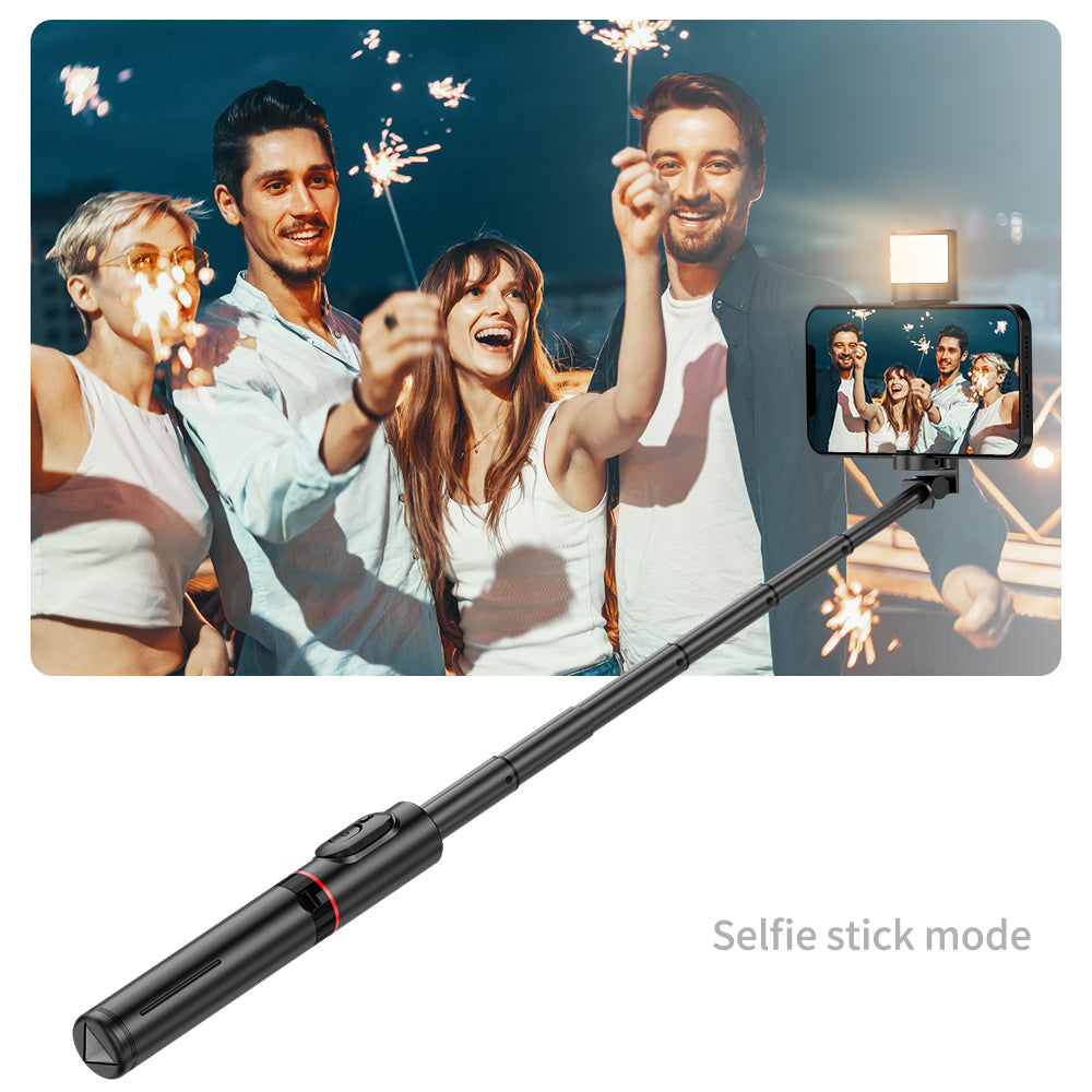 Suport Techsuit Selfie Stick (Q12S), Stable Tripod Mount with Bluetooth Remote and LED Light, 75cm, Negru