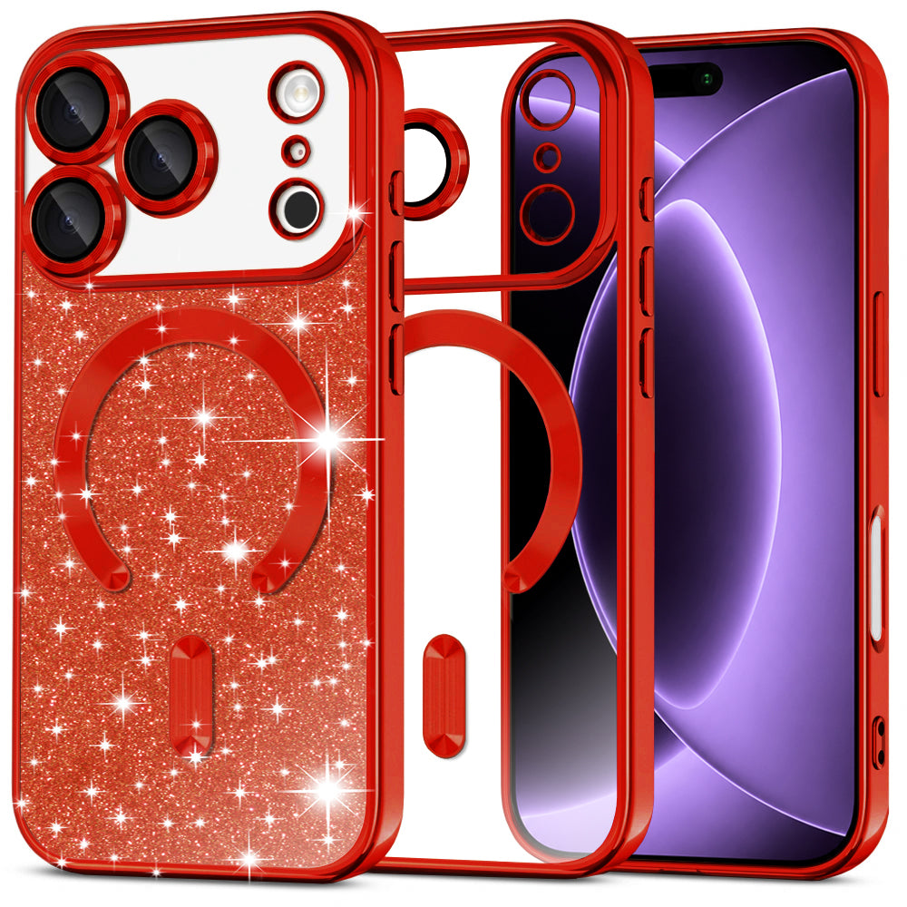 Husa de protectie Techsuit Luxury Glitter MagSafe compatibil cu iPhone 18 Pro / iPhone 17 Pro, Roșu