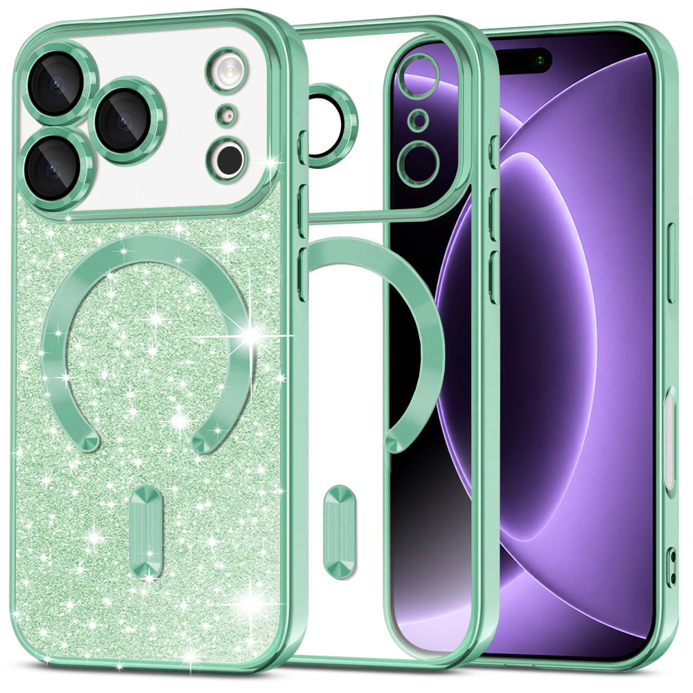 Husa de protectie Techsuit Luxury Glitter MagSafe compatibil cu iPhone 18 Pro / iPhone 17 Pro, Verde deschis