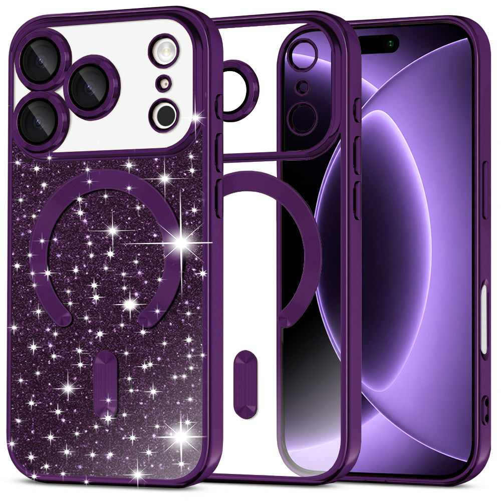 Husa de protectie Techsuit Luxury Glitter MagSafe compatibil cu iPhone 18 Pro / iPhone 17 Pro, Mov
