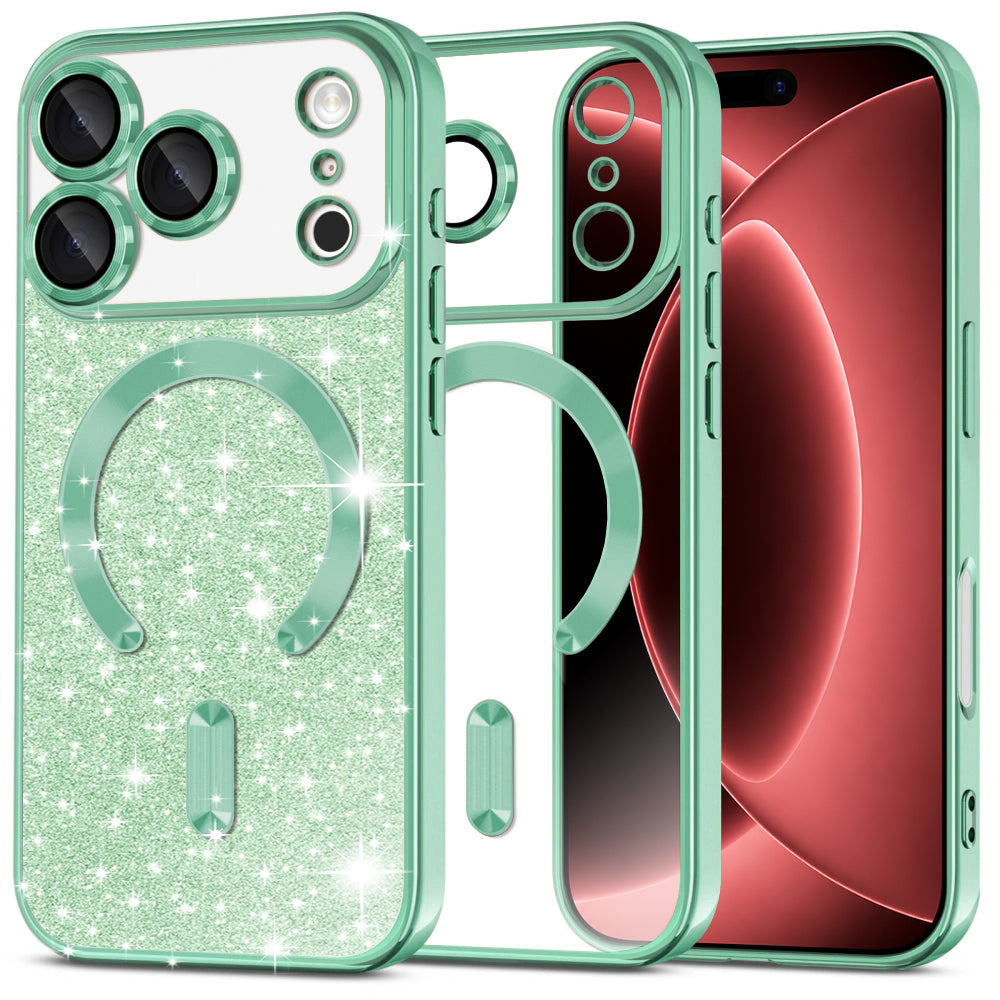 Husa de protectie Techsuit Luxury Glitter MagSafe compatibil cu iPhone 18 Pro Max / iPhone 17 Pro Max, Verde deschis