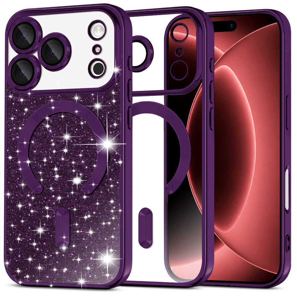 Husa de protectie Techsuit Luxury Glitter MagSafe compatibil cu iPhone 18 Pro Max / iPhone 17 Pro Max, Mov