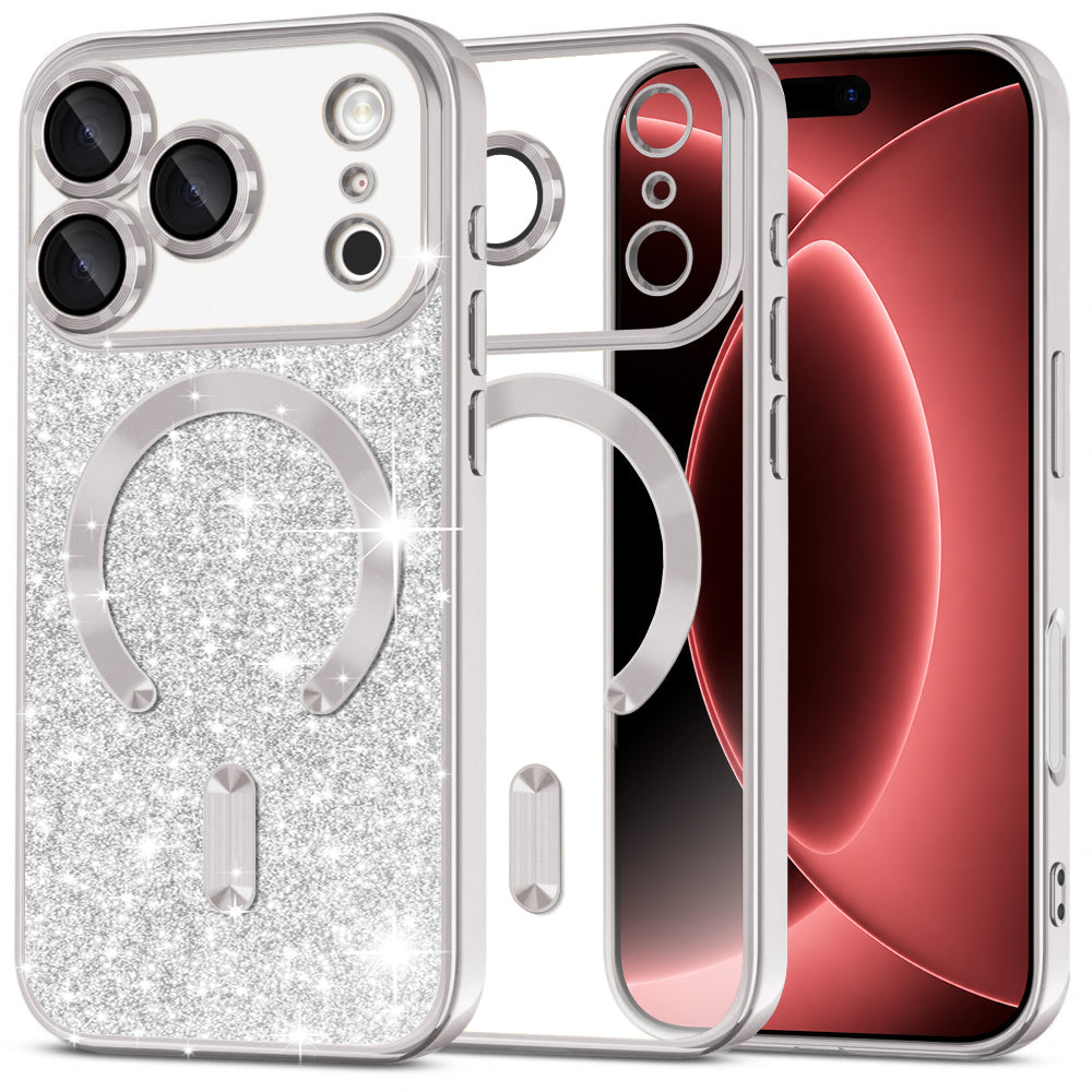 Husa de protectie Techsuit Luxury Glitter MagSafe compatibil cu iPhone 18 Pro Max / iPhone 17 Pro Max, Argintiu