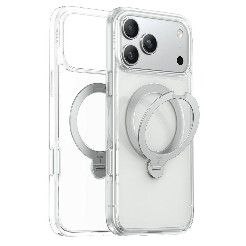 Husa de protectie Torras Ostand Spin Series compatibil cu iPhone 17 Pro / iPhone 18 Pro, Transparent