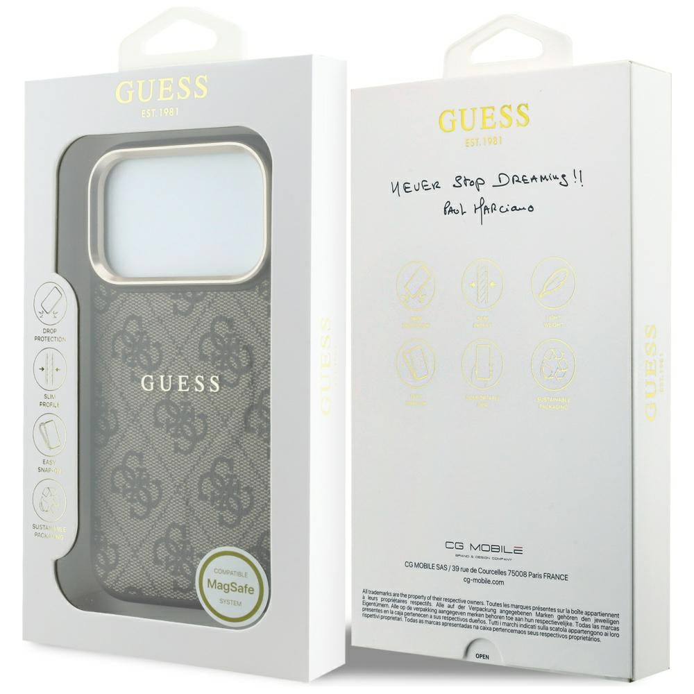 Husa de protectie Guess 4G Embossed Classic compatibil cu iPhone 18 Pro Max / iPhone 17 Pro Max, Maro