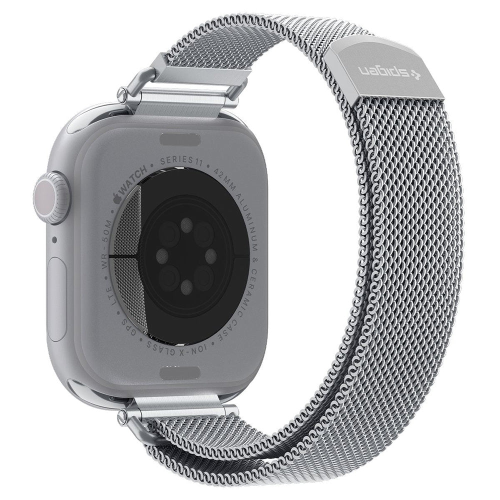 Curea smartwatch Spigen WBM4 compatibil cu Apple Watch 12 / 11 / 10 / 9 / 8 / 7 / SE, Argintiu