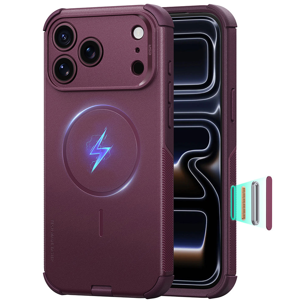 Husa de protectie ESR Cyber Halolock compatibil cu iPhone 18 Pro Max / iPhone 17 Pro Max, Bordo