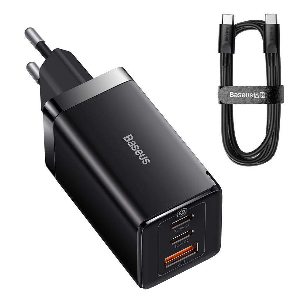 Incarcator Baseus (CCGP120201), 2xType-C + USB, 65W, Negru