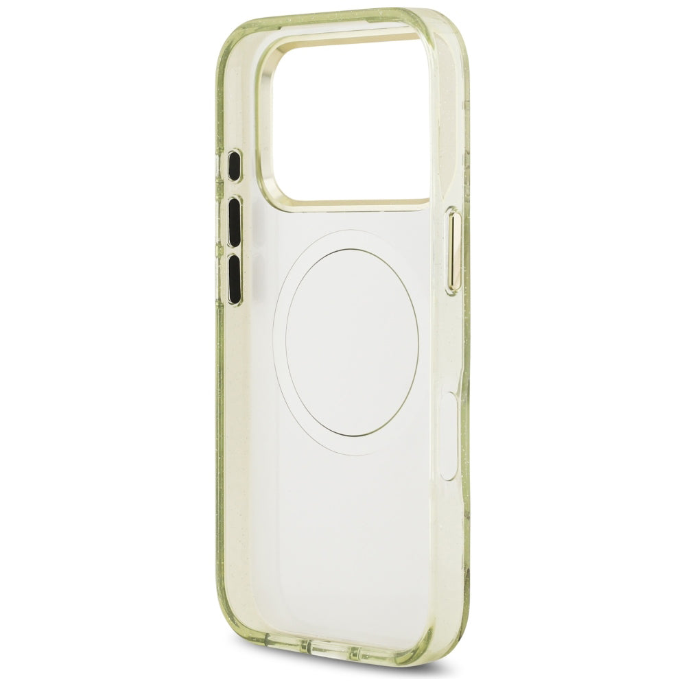 Husa de protectie Guess IML Glitter Flowers Triangle compatibil cu iPhone 18 Pro / iPhone 17 Pro, Verde