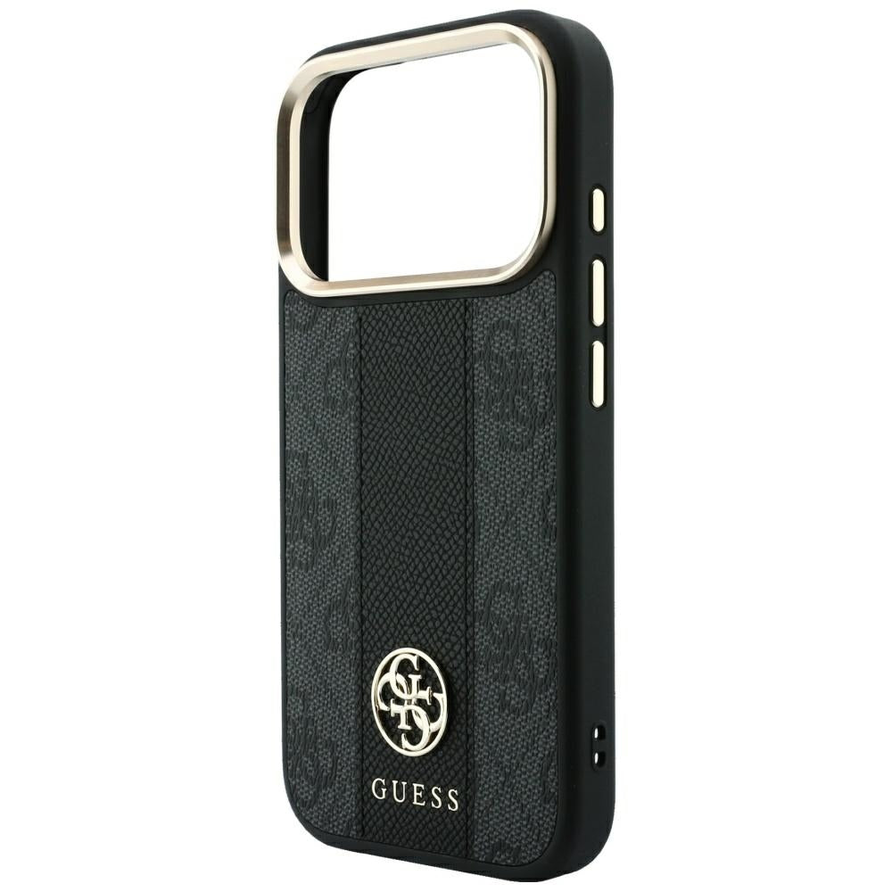 Husa de protectie Guess Leather 4G Stripe compatibil cu iPhone 17 Pro Max / iPhone 18 Pro Max, Negru