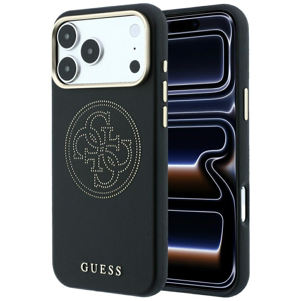 Husa de protectie Guess Leather Perforated 4G MagSafe compatibil cu iPhone 17 Pro / iPhone 18 Pro, Negru