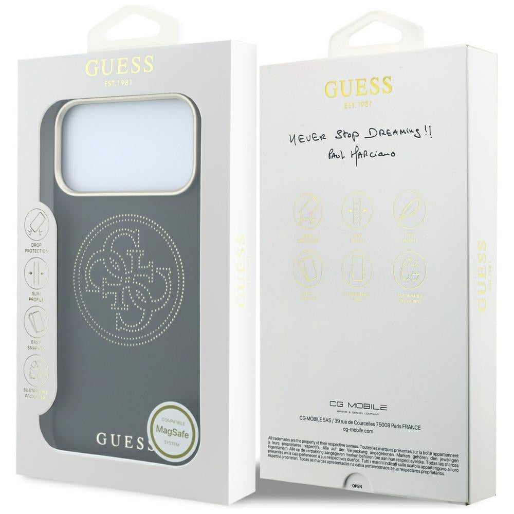 Husa de protectie Guess Leather Perforated 4G MagSafe compatibil cu iPhone 17 Pro Max / iPhone 18 Pro Max, Negru