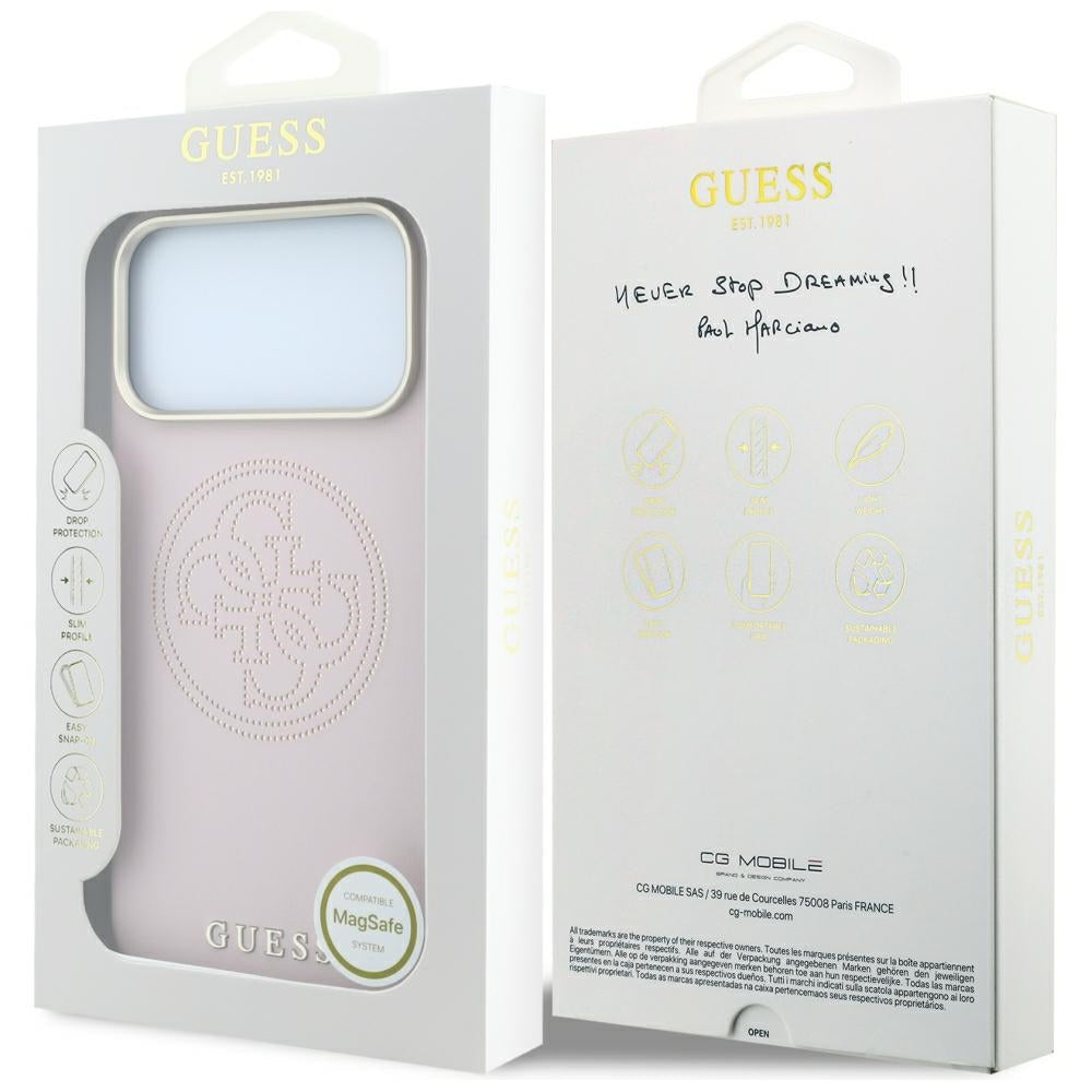 Husa de protectie Guess Leather Perforated 4G MagSafe compatibil cu iPhone 18 Pro / iPhone 17 Pro, Roz