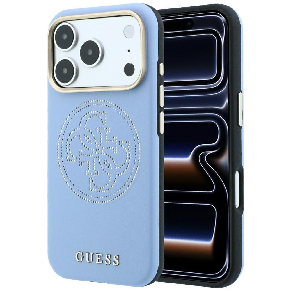 Husa de protectie Guess Leather Perforated 4G MagSafe compatibil cu iPhone 17 Pro Max / iPhone 18 Pro Max, Albastru