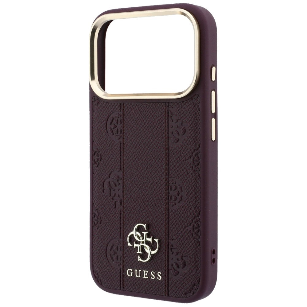 Husa de protectie Guess Leather Stripe Peony 4G MagSafe compatibil cu iPhone 18 Pro / iPhone 17 Pro, Roșu Burgundy